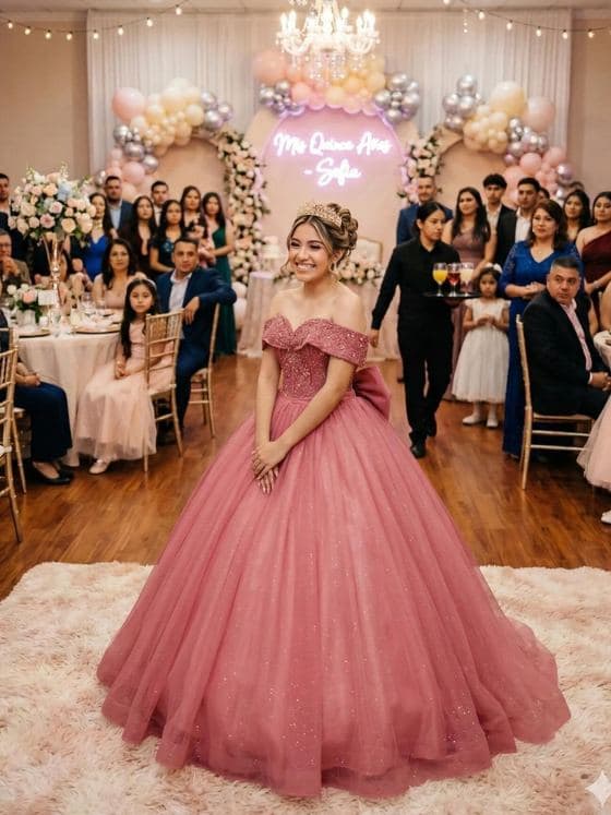 Vestido rosa antigo em festa